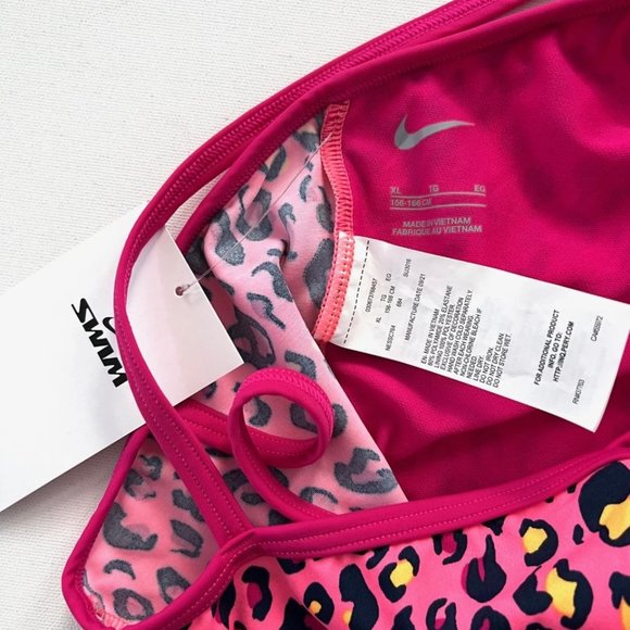 Nike Girls Crossback One Piece Swimsuit Cheetah Pink - Picture 5 of 6